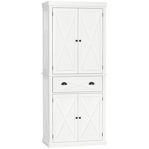 Moderno Armadio Dispensa da Cucina Indipendente con 4 Ante e 6 Ripiani - Bianco, Mobili per la Casa, Ante in MDF e Truciolato - Product Image 1