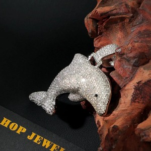 Colgante de Delfín de Plata 925 con Micro Pavé de Moissanita, Bañado en Rodio, Estilo Iced Out, Amuleto de Animal de Lujo, Colgante Bling para Rapper Hip Hop - Product Image 2