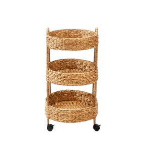 Premium Quality Handmade Water Hyacinth Rolling <b>Cart</b> Portable Utility <b>Storage</b> Shelf Environmental Friendly Bedroom Decorative Fu - Product Image 4
