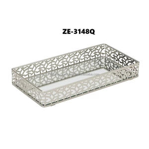 Handmade <b>Metal</b> Tray with Artistic Hand-Etched Floral Borders Serving Tray Utility <b>Metal</b> Made by Zahid Exports big wholesaler - Product Image 4