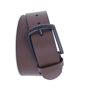 Cinturón Casual de Cuero Marrón Duradero para Hombre, con Hebilla de Latón Negro Mate de Una Sola Punta, Ideal para Jeans - ¡Gran Oferta! - Product Image 1