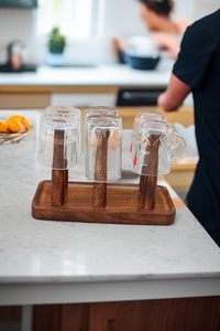 Wooden Glass Holder Stand <b>Kitchen</b> Storage Organiser Glass Holder for Dining Table for <b>Kitchen</b> Decor 6 Glass Hanging/Antique Burn - Product Image 2