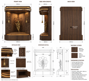 New Design Solid Teak Wood Corner Temple For Home Handcrafted Wooden Pooja Mandir with Storage Corner Design Temple for Home - Product Image 6