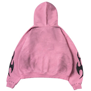 Hoodie unisexe streetwear entièrement personnalisé, coupe oversize, délavé à l'acide, avec strass, en tissu doux épais 400 GSM, à épaules tombantes, zippé et court - Product Image 2