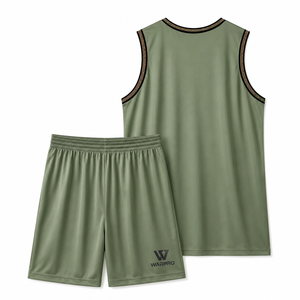 Ensemble débardeur et short sans manches unisexe WARPRO vert olive, en polyester respirant, vêtements de sport toutes saisons - Product Image 1