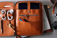 Porte-documents ALBORZ PA033 en cuir véritable vintage, organiseur de bureau portable, avec fermeture éclair, pour voyages et documents.