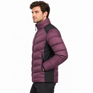 <b>Men's</b> <b>Purple</b> Puffer Jacket Stand Collar Zipper Closure Windproof Casual Winter Wear Slim Fit Polyester Wadding Puffer Jacket - Product Image 5