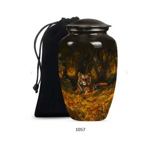 โกศบรรจุอัฐิสำหรับผู้ใหญ่ รูปเสือ ขนาดใหญ่ ทำจากอะลูมิเนียมสีดำและสีทอง คุณภาพสูง พร้อมฝาปิด สำหรับตกแต่งในงานศพ - Product Image 1