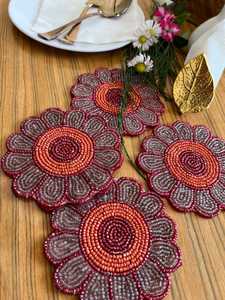 Trendy Floral Handmade Eco-Friendly Seed Beaded Coaster Set Decorative Embroidered <b>Table</b> Mats Customized Logo Home Hotels Cafes - Product Image 2
