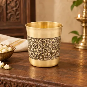 Verre en laiton élégant avec un design gravé complexe pour la mise en scène de tables à manger traditionnelles, la décoration culturelle et les occasions festives - Product Image 2