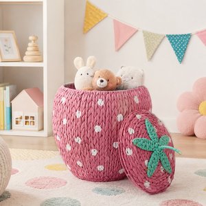 Handwoven <b>Water</b> Hyacinth Strawberry Storage Basket with Lid Kids Toy Organizer Decorative Nursery Basket <b>Container</b> - Product Image 4