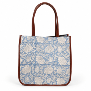 Bolsa de Mano con Estampado Floral Azul y Blanco para Mujer, con Asas Marrones, Bolsa de Compras Grande para Uso Diario - Product Image 5