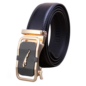Cinturón de Cuero Genuino para Hombre con Hebilla de Cierre Automático, Cinturón Negro - Product Image 2