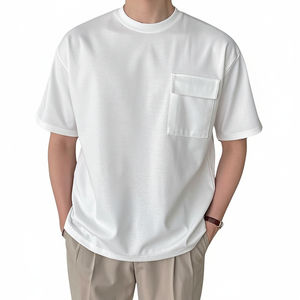 T-shirts surdimensionnés 100% coton pour hommes, impression de logo personnalisée, design de poche avant personnalisée, t-shirts unis et vierges pour hommes - Product Image 1