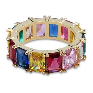 Anillos de Boda Unisex de Moda con Circonita Cúbica de Corte Princesa Baguette, Baño de Oro y Plata, Engaste Pavé Multicolor - Product Image 6