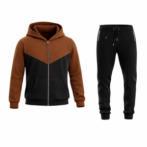 ชุดวอร์มผู้ชายสีน้ำตาลและสีดำ เสื้อฮู้ดซิปพร้อมกางเกงจ็อกเกอร์ ทรงเข้ารูป สวมใส่สบาย เหมาะสำหรับออกกำลังกาย วิ่ง และเล่นกีฬา - Product Image 2