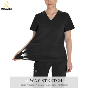 <b>Scrub</b> <b>Tops</b> for Women V-Neck Classic Fit with Two Pockets for Medical Uniforms Four-Way Stretch, Anti-Wrinkle - Product Image 3