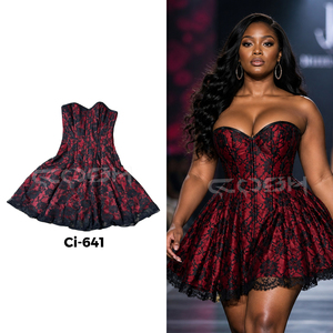 Vestido Corsé Mini Rojo de Satén con Aros de Acero y Superposición de Encaje Negro - Product Image 5