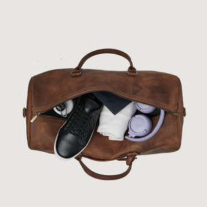 Premium Full Grain Leather Durable Vintage Travel Duffel <b>Bag</b> Zipper Portable <b>Shoe</b> <b>Compartment</b> Large Capacity <b>Weekender</b> Overnight - Product Image 6