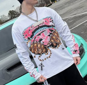 เสื้อยืดแนวสตรีท Y2K วินเทจสำหรับผู้ชายสองชั้นพิมพ์ลาย DTG โอเวอร์ไซส์สไตล์ฮิปฮอปป้องกันรอยยับระบายอากาศ - Product Image 1