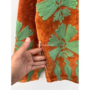Flowers Embroidery <b>Coat</b> Uzbek Suzani Velvet Short Women's Jacket With Inside Cotton Lining Boho Chic Jacket Overcoat - Product Image 4