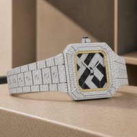 Montre Hip Hop de Luxe Carrée en Acier Inoxydable avec Moissanite, Mouvement ETA, Cadran en Verre, Aiguilles, Bracelet 20mm, Boîtier 41mm – Vente en Gros