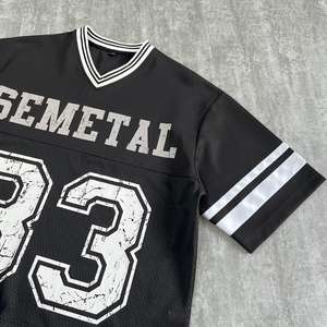 T-shirts personnalisés à col en V, coupe ample, style rétro, en jersey maillé, courts, de haute qualité, grandes tailles, pour hommes, pour le sport - Product Image 2