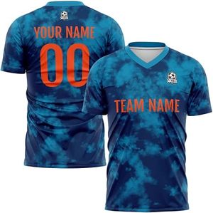 Custom Men's Soccer Jersey Set Blue <b>Tie</b>-<b>Dye</b> Sublimated V-Neck Moisture Wicking Short Sleeve Regular Fit Adult All Seasons - Product Image 6