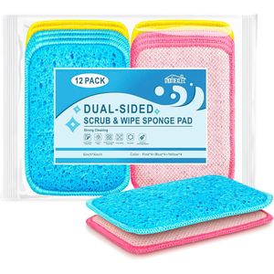 Lot de 12 chiffons de nettoyage double face, éponges et tampons à récurer polyvalents pour la cuisine, pour la vaisselle, les casseroles et les poêles antiadhésives - Product Image 1