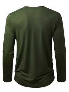 Men's Comfortable And Soft Open-Barrel Button Small Stand-<b>Up</b> Collar Slim-Fit Long-Sleeved T-Shirt Suitable to Daily Work Outdoor - Product Image 3