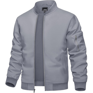 Blouson bomber gris pour homme, fermeture éclair, col montant, coupe décontractée, coupe-vent, vêtement d'extérieur pour l'automne, coupe régulière, matière polyester - Product Image 1