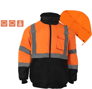 Men's High Visibility Work <b>Jacket</b> Orange Black Reflective Stripes Windproof <b>Fleece</b> <b>Lined</b> Zipper Closure Pockets Winter Wear - Product Image 3