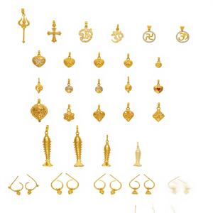 Juego de Joyería de Oro Sólido de 22K Vintage Unisex con Colgantes Religiosos Om/Trishul, Dijes de Corazón y Pez, y Pendientes de Aro - Product Image 1