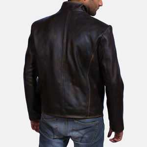 <b>Men</b> Cow <b>Leather</b> <b>Jacket</b> Water Resistant Windproof Button Front Stand Collar Winter Outerwear Custom Color - Product Image 2