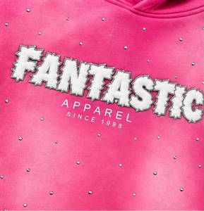 เสื้อฮู้ดฟลีซสีชมพูทรงโอเวอร์ไซส์ แบรนด์ Fantastic Apparel พร้อมซิป ประดับดาวคริสตัลและลายพิมพ์กลิตเตอร์ เสื้อสเวตเชิ้ตลำลองสำหรับทุกเพศ - Product Image 3