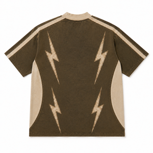 Camiseta Gráfica Oversize de Algodón Pesado para Hombre, con Paneles Bicolor en Contraste, Estilo Vintage Lavado, Cuello Mockneck, Estilo Urbano - Product Image 3