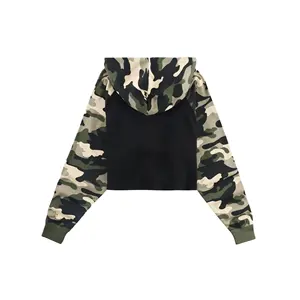 Sudadera con capucha corta para mujer, personalizada con logo, al por mayor, con estampado serigrafiado, manga larga, gruesa, con cremallera - Product Image 2