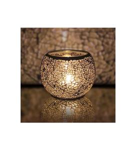 Portavelas de Cristal Dorado con Mosaico, Acabado Craquelado, Lámpara Votiva Decorativa para Decoración del Hogar, Centro de Mesa Romántico - Product Image 1