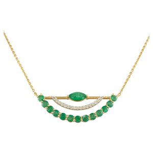 Collar de Oro Sólido de 14K con Barra de Esmeralda y Dije de Diamante Natural - Product Image 3