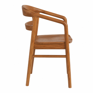 Chaise de salle à manger scandinave en teck écologique avec dossier et accoudoirs courbes - Durable, imperméable et stable pour une utilisation à la maison et en extérieur - Product Image 2