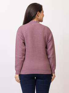 Suéter de Punto Sólido para Mujer, Cuello Alto, Manga Larga, con Detalles Adornados con Tachuelas, Estilo Casual de Invierno - Product Image 2