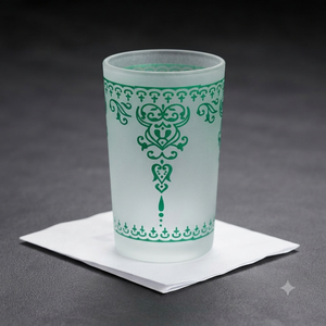 Verre à boire en verre dépoli en gros, motif marocain vert, pour jus et eau, artisanal, vaisselle décorative - Product Image 2