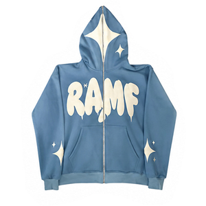 YKM Y2k Streetwear Men's French Terry Hoodie Custom 3D Puff Printing 100% Cotton Full Zip Hoodie Men's Full Zip Hoodie - Product Image 5