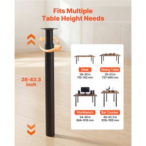Pieds de meubles en acier réglables de 28 à 43,3 pouces, charge maximale de 1200 lb, installation rapide, robustes pour la maison et le bureau, 28 pieds de meubles - Product Image 3