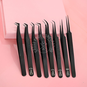 Pince à cils en acier inoxydable de haute qualité avec diamant noir Applicateur de cils à poignée antidérapante Pinzette Volume Pince à épiler - Product Image 5