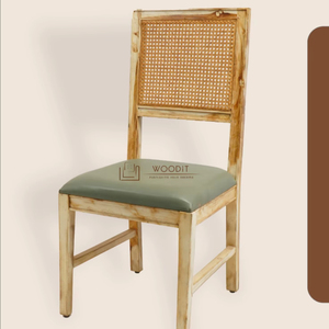 Chaise de salle à manger en bois massif avec dossier en rotin de bonne qualité et assise en cuir, idéale pour les salles à manger et les restaurants, en cannage tressé. - Product Image 2