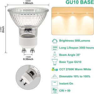 Lampadina Alogena GU10 120V 50W, Luce Bianca Calda Dimmerabile 2700K, Lampada Scaldacandele con Copertura in Vetro MR16 per Arredamento Casa - Product Image 3