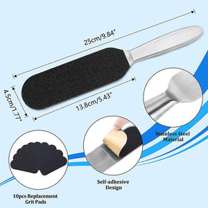 Lima para pies de acero inoxidable 304 de alta calidad con mango largo, lima de doble cara para remover callosidades y piel muerta, herramientas profesionales de pedicura. - Product Image 1