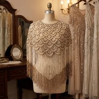 Cape de mariée de luxe tissée perlée, châle de mariage vintage à franges de perles, écologique, respirant, fait main, épaules dénudées, vente en gros