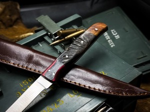 Cuchillo de caza con mango de cuerno de carnero y funda de cuero, hoja de punta caída, acero con alto contenido de carbono, grado industrial, grosor de 0.6 mm - Product Image 4